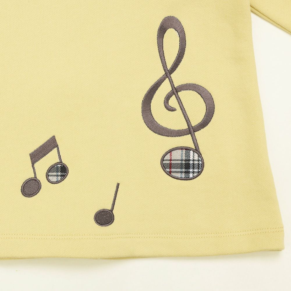 ベビー服 女の子 子ども服 キッズ 音符 刺繍 チェック 千鳥 バック リボン 付き Aライン イエロー(04) デザインポイント1