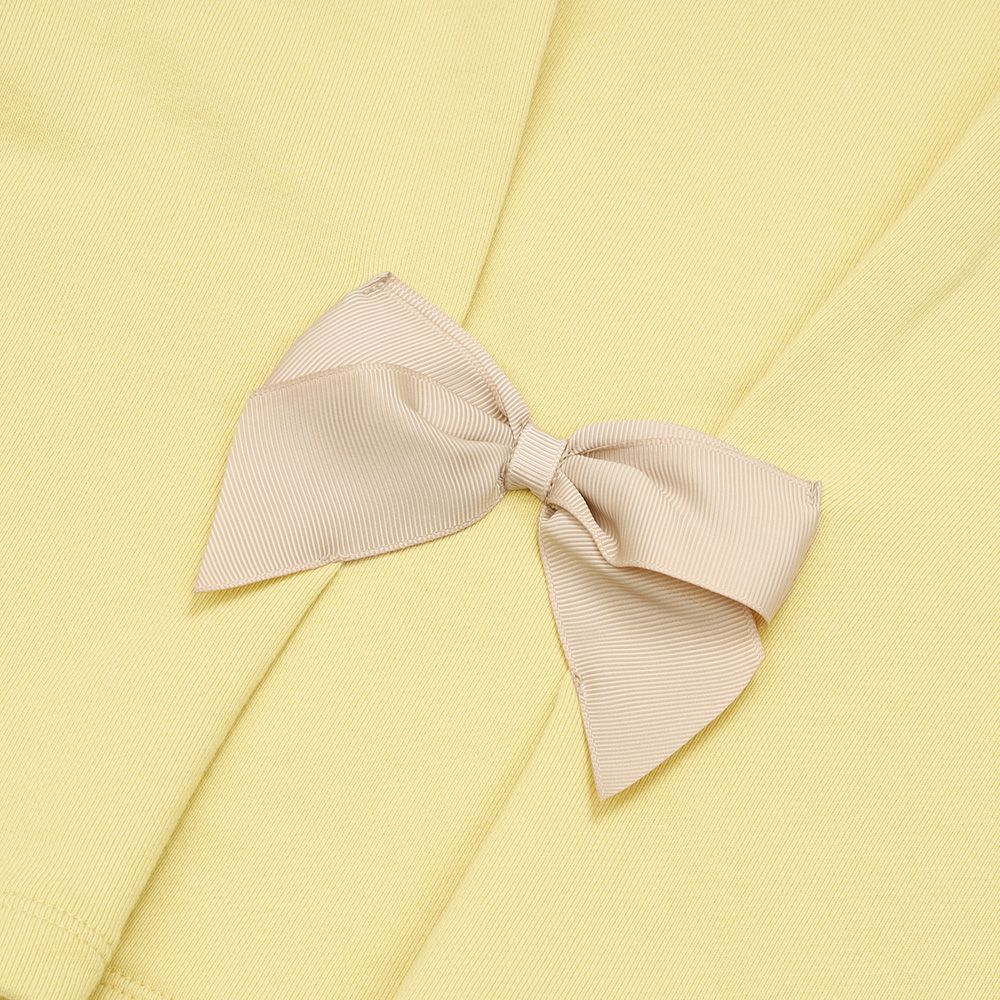 ベビー服 女の子 子ども服 キッズ 音符 刺繍 チェック 千鳥 バック リボン 付き Aライン イエロー(04) デザインポイント2