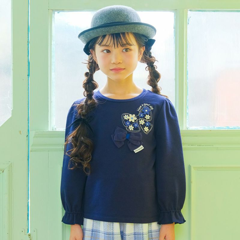 ベビー服 女の子 リボン刺繍 お花モチーフ付き 裏毛トレーナー