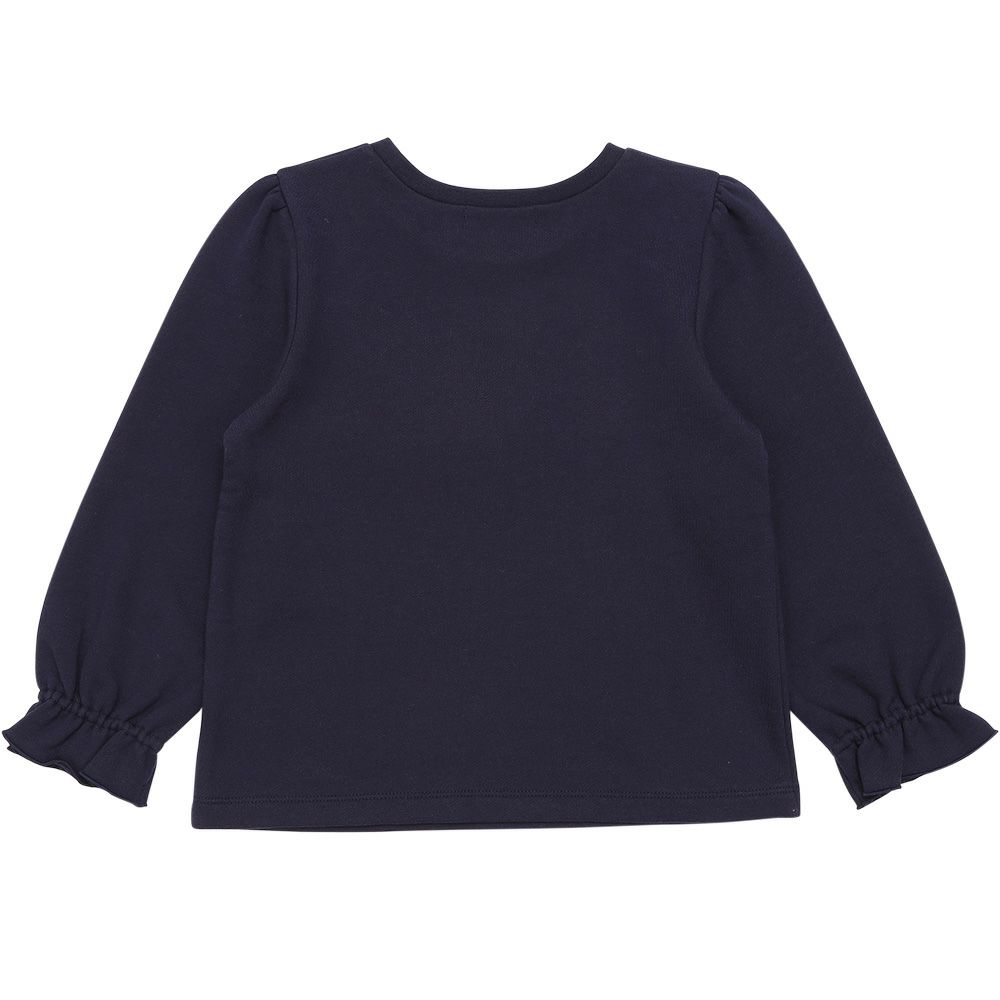 ベビー服 女の子 リボン刺繍 お花モチーフ付き 裏毛トレーナー ネイビー(06) 背面