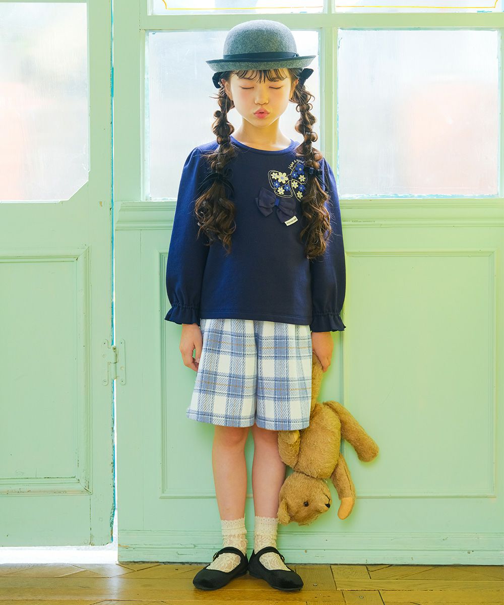 ベビー服 女の子 リボン刺繍 お花モチーフ付き 裏毛トレーナー ネイビー(06) モデル画像2