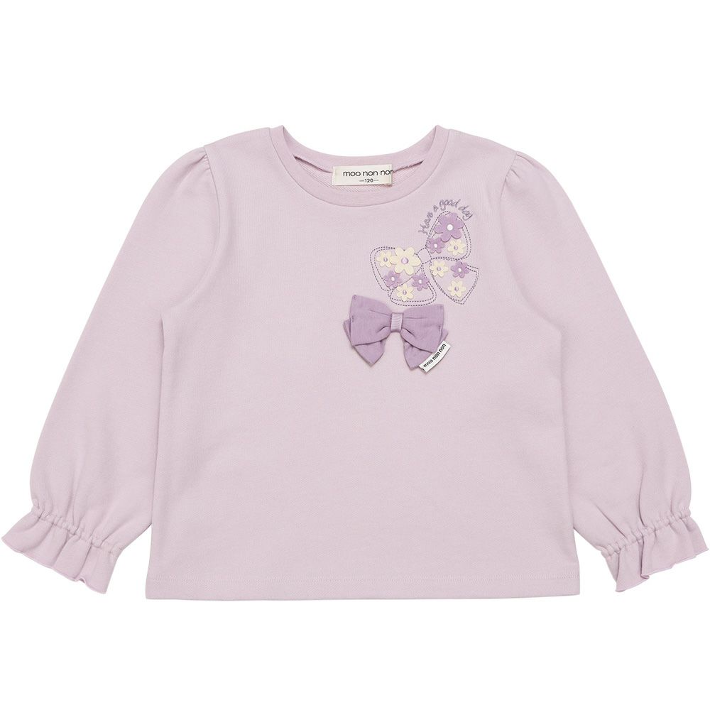 ベビー服 女の子 リボン刺繍 お花モチーフ付き 裏毛トレーナー パープル(91) 正面