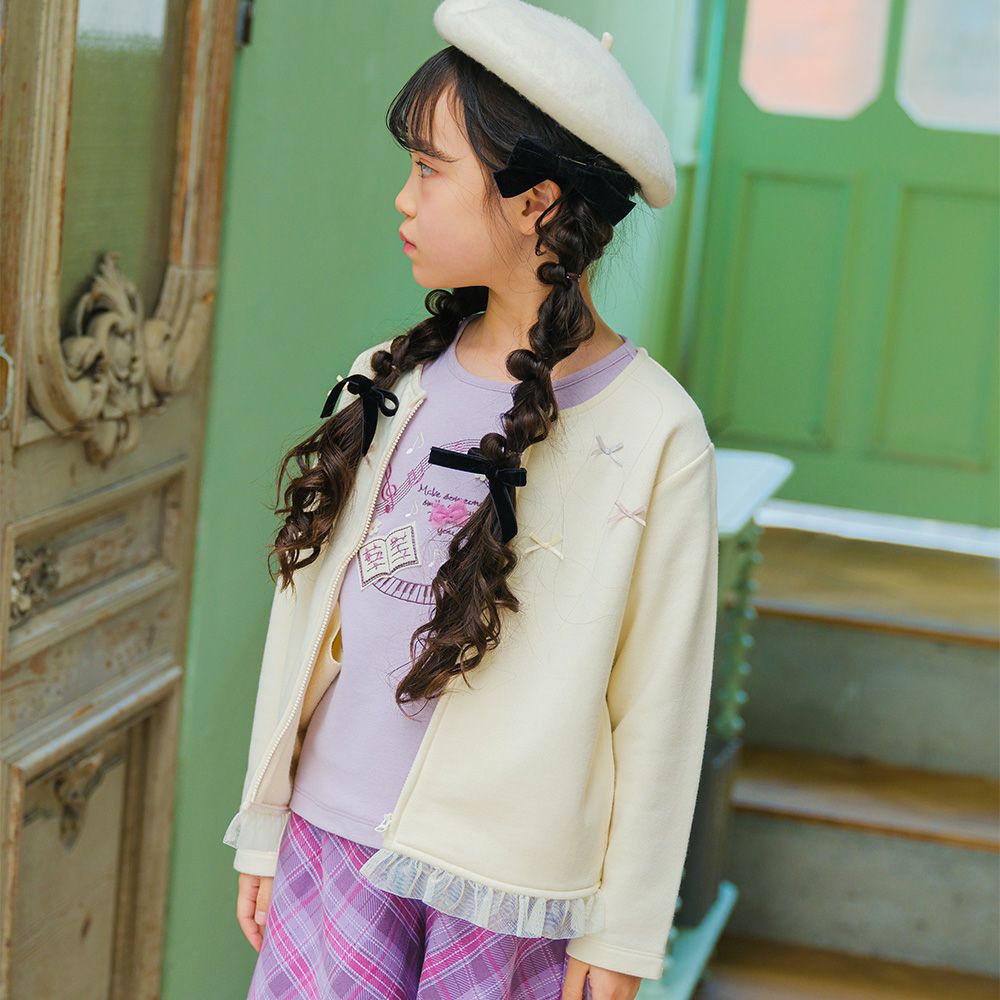 ベビー服 女の子 リボンつき チュールフリル 裏毛カーディガン