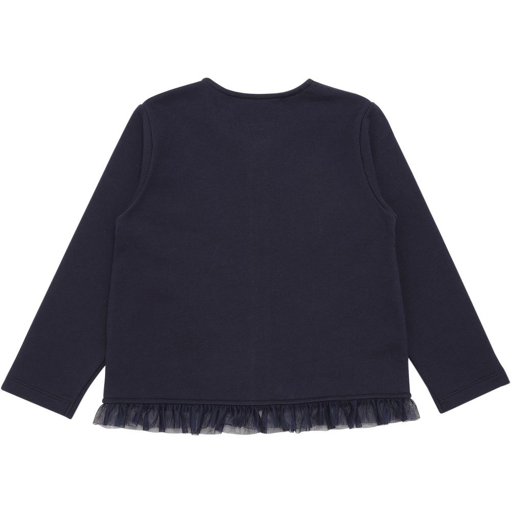 ベビー服 女の子 リボンつき チュールフリル 裏毛カーディガン ネイビー(06) 背面