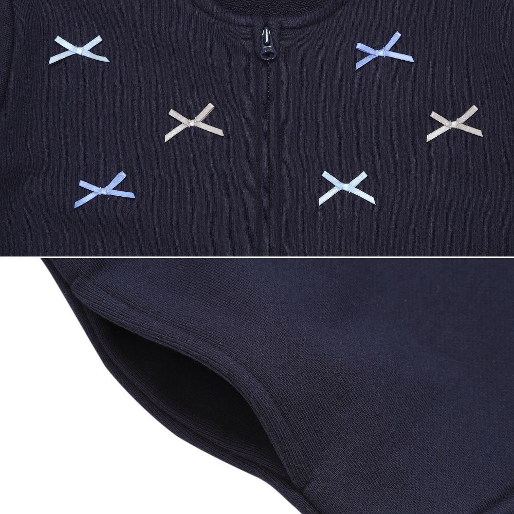 ベビー服 女の子 リボンつき チュールフリル 裏毛カーディガン ネイビー(06) デザインポイント1