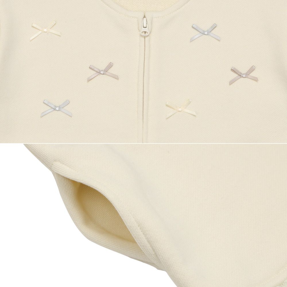 ベビー服 女の子 リボンつき チュールフリル 裏毛カーディガン アイボリー(12) デザインポイント1