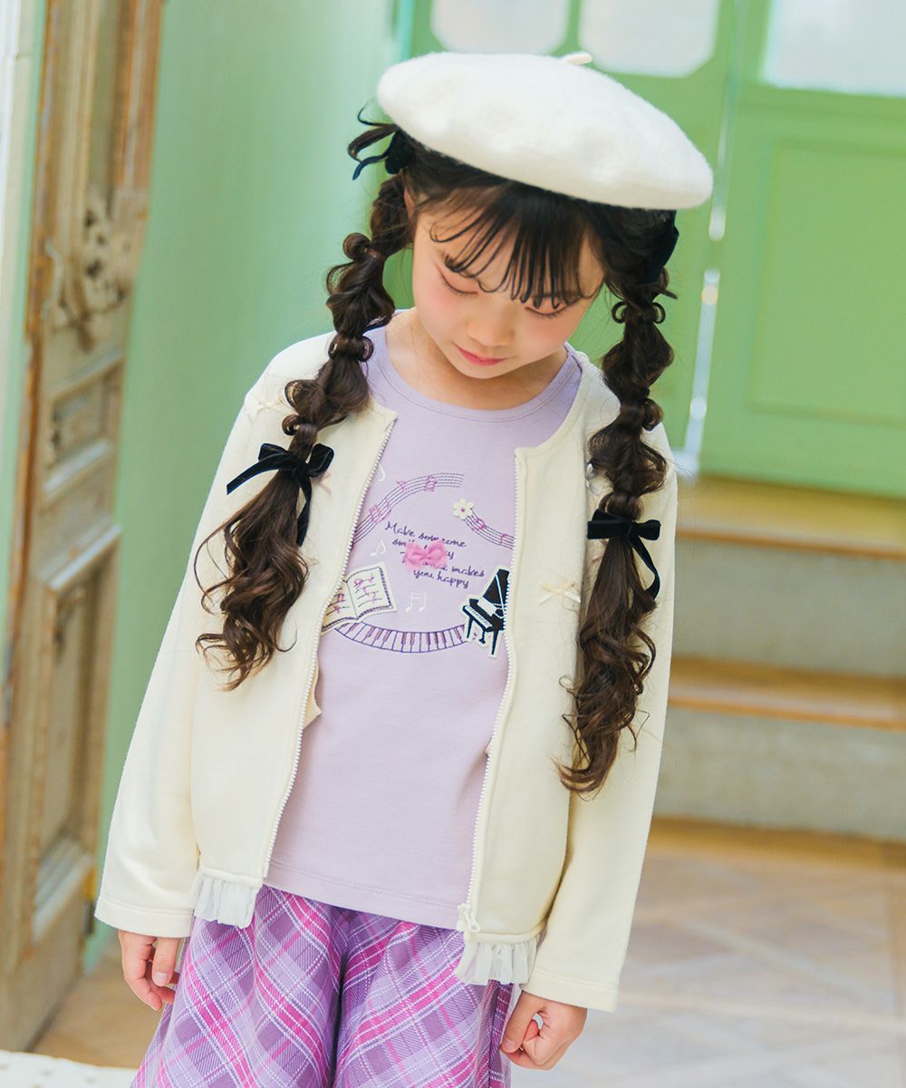 ベビー服 女の子 リボンつき チュールフリル 裏毛カーディガン アイボリー(12) モデル画像アップ