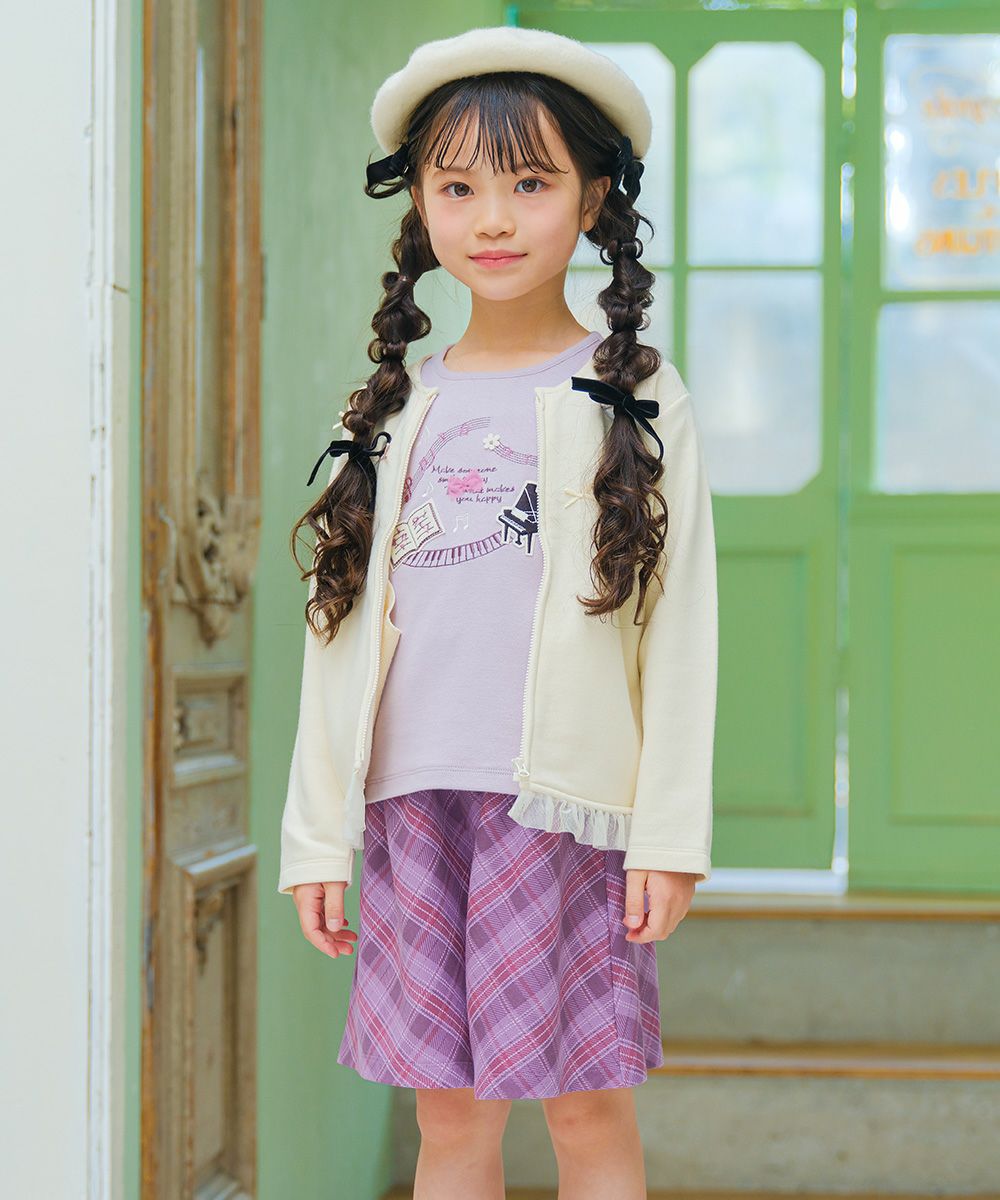 ベビー服 女の子 リボンつき チュールフリル 裏毛カーディガン アイボリー(12) モデル画像1