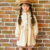 ベビー服 女の子 くるみボタン リボン付き フード取り外し可能キルトニットコート