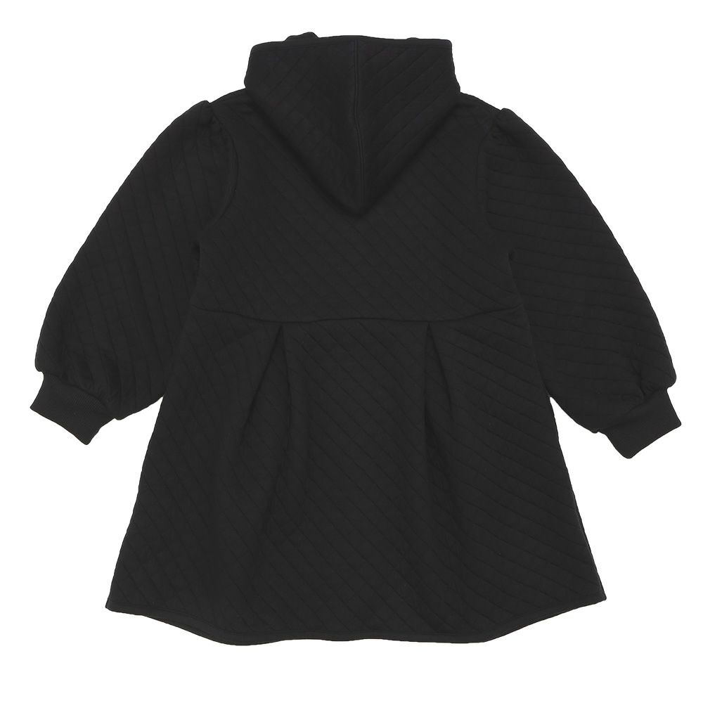 ベビー服 女の子 子ども服 こども キッズ ジュニア キルトニット くるみボタン リボン付き フード取り外し可能 ブラック(00) 背面