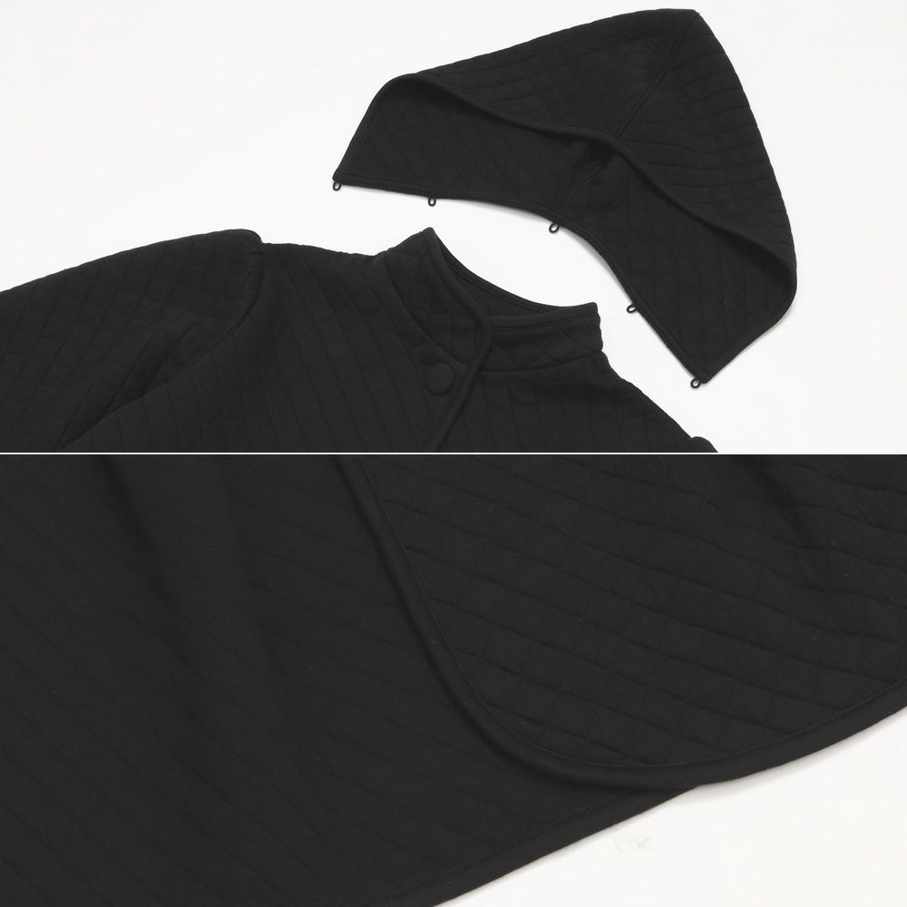 ベビー服 女の子 子ども服 こども キッズ ジュニア キルトニット くるみボタン リボン付き フード取り外し可能 ブラック(00) デザインポイント1