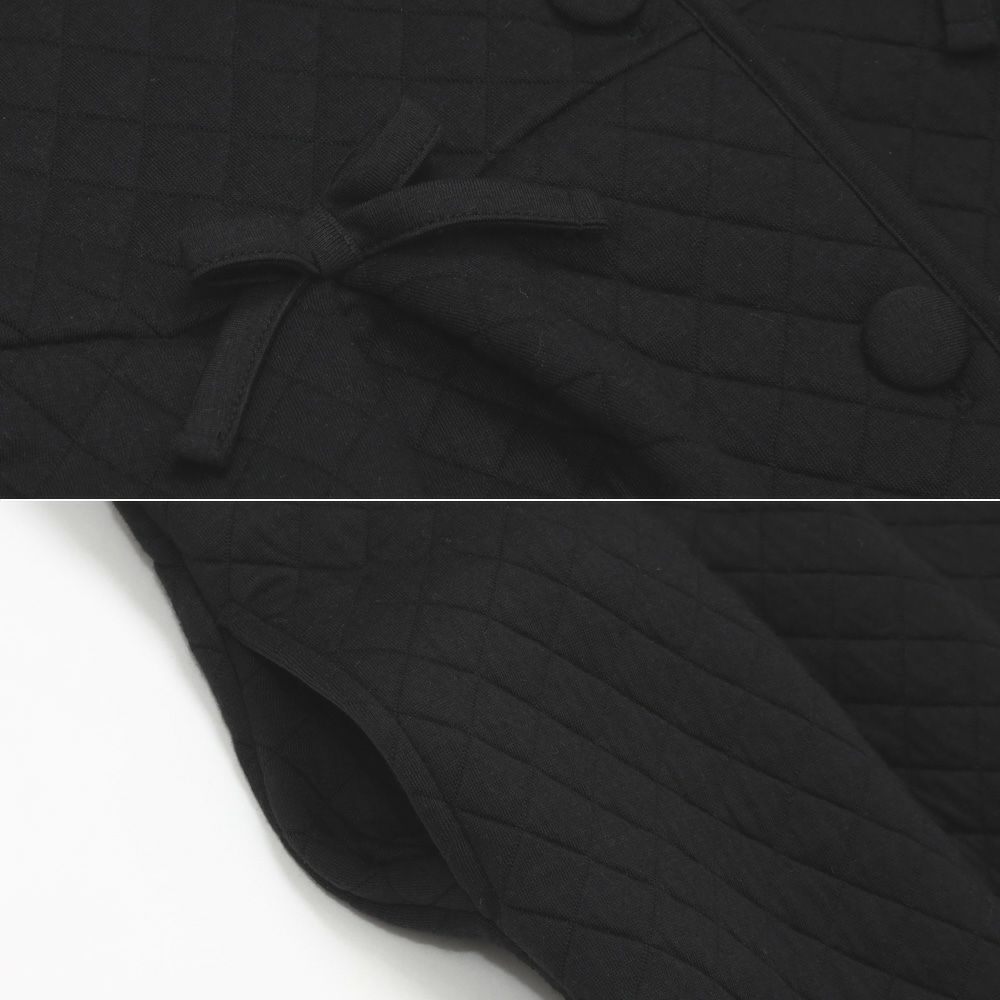 ベビー服 女の子 子ども服 こども キッズ ジュニア キルトニット くるみボタン リボン付き フード取り外し可能 ブラック(00) デザインポイント2