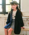 ベビー服 女の子 子ども服 こども キッズ ジュニア キルトニット くるみボタン リボン付き フード取り外し可能 ブラック(00) モデル画像1