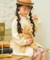 ベビー服 女の子 子ども服 こども キッズ ジュニア キルトニット くるみボタン リボン付き フード取り外し可能 アイボリー(12) モデル画像アップ