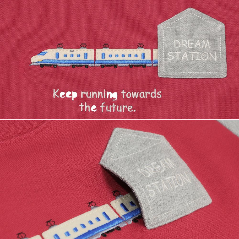 ベビー服 男の子 電車ワッペンつき 裏毛トレーナー レッド(03) デザインポイント1