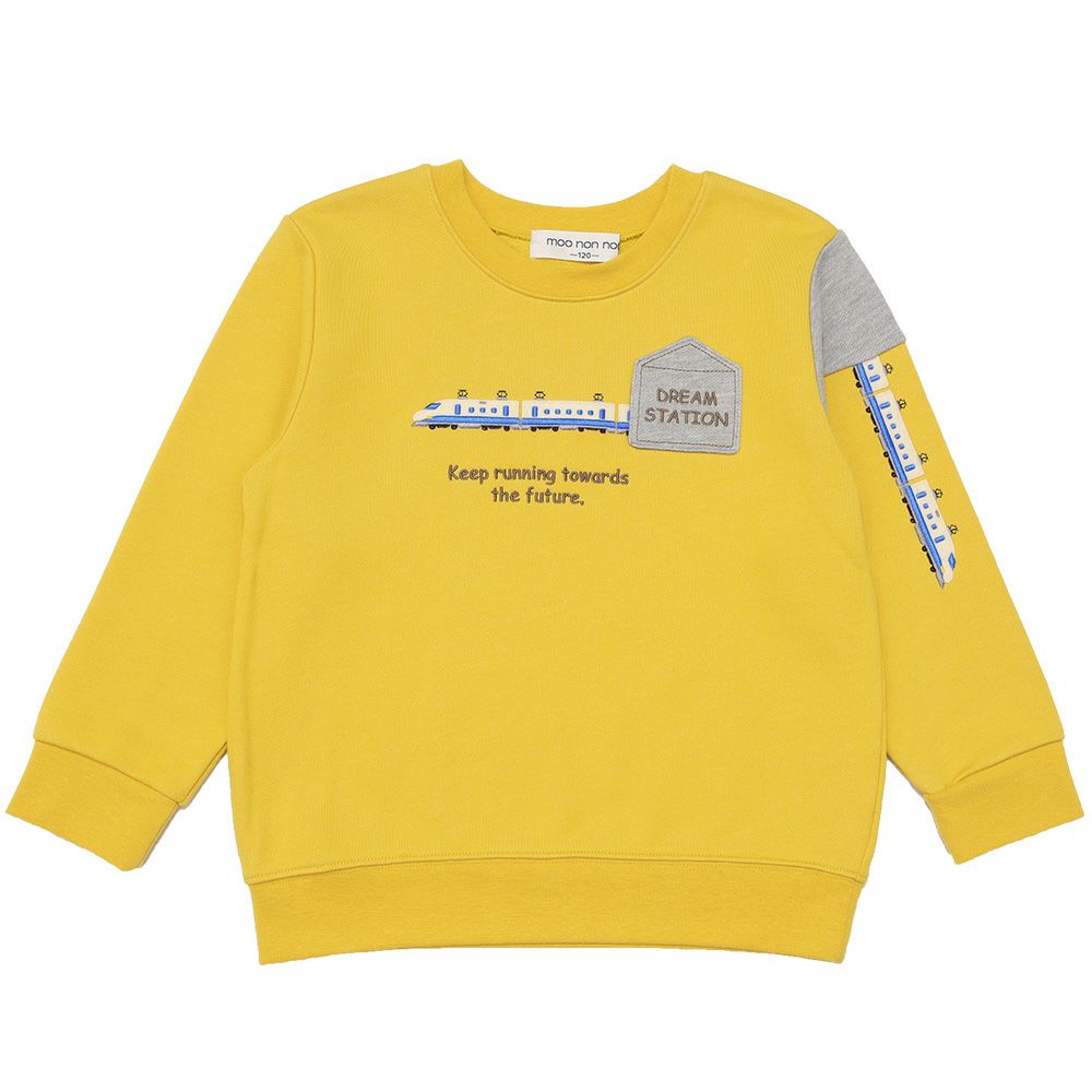 ベビー服 男の子 電車ワッペンつき 裏毛トレーナー イエロー(04) 正面