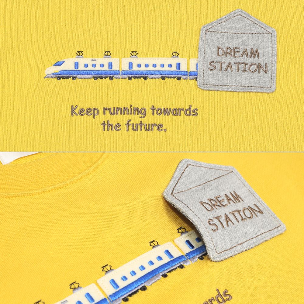 ベビー服 男の子 電車ワッペンつき 裏毛トレーナー イエロー(04) デザインポイント1