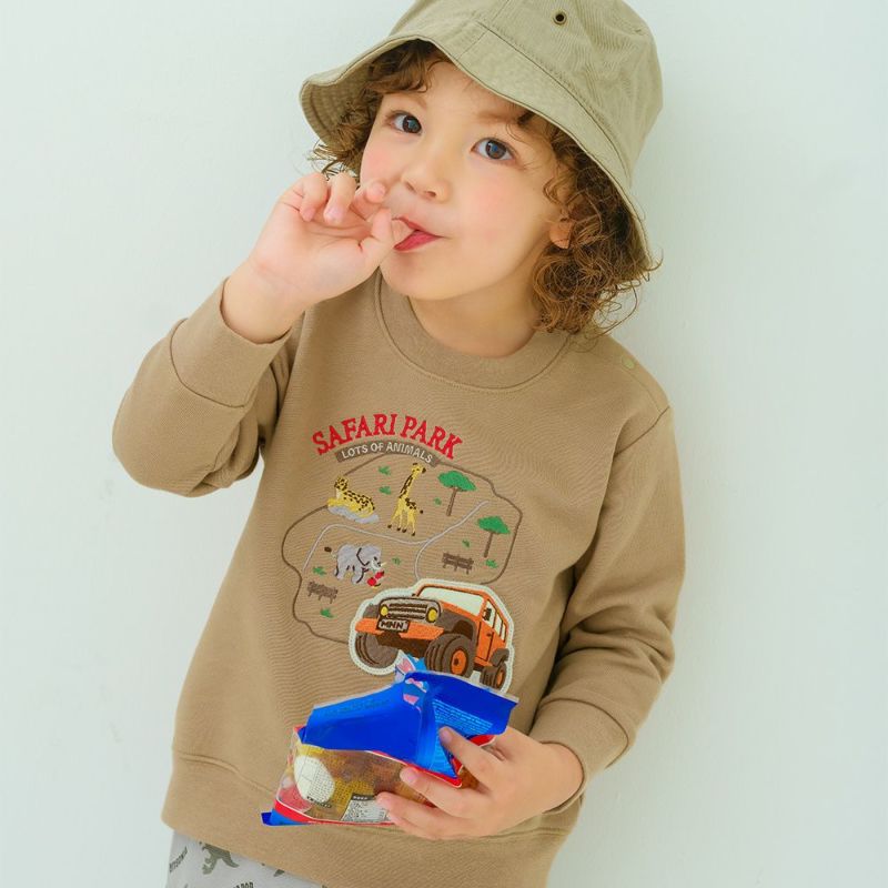 ベビー服 男の子 子ども服 こども キッズ 動物 車 刺繍 ワッペン サファリパーク 裏毛
