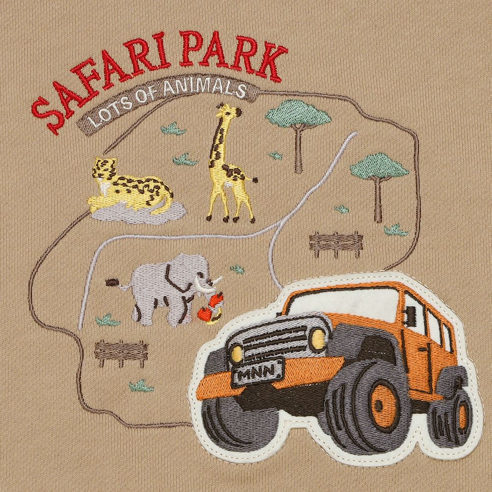 ベビー服 男の子 子ども服 こども キッズ 動物 車 刺繍 ワッペン サファリパーク 裏毛 ベージュ(51) デザインポイント1