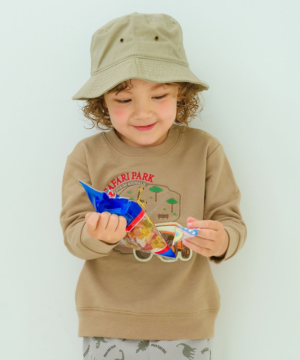 ベビー服 男の子 子ども服 こども キッズ 動物 車 刺繍 ワッペン サファリパーク 裏毛 ベージュ(51) モデル画像アップ
