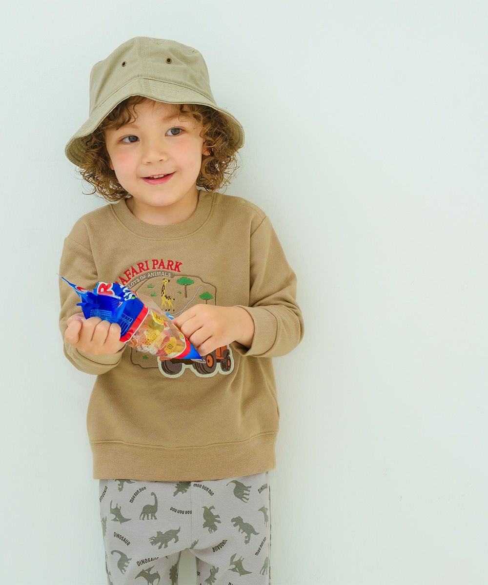 ベビー服 男の子 子ども服 こども キッズ 動物 車 刺繍 ワッペン サファリパーク 裏毛 ベージュ(51) モデル画像1