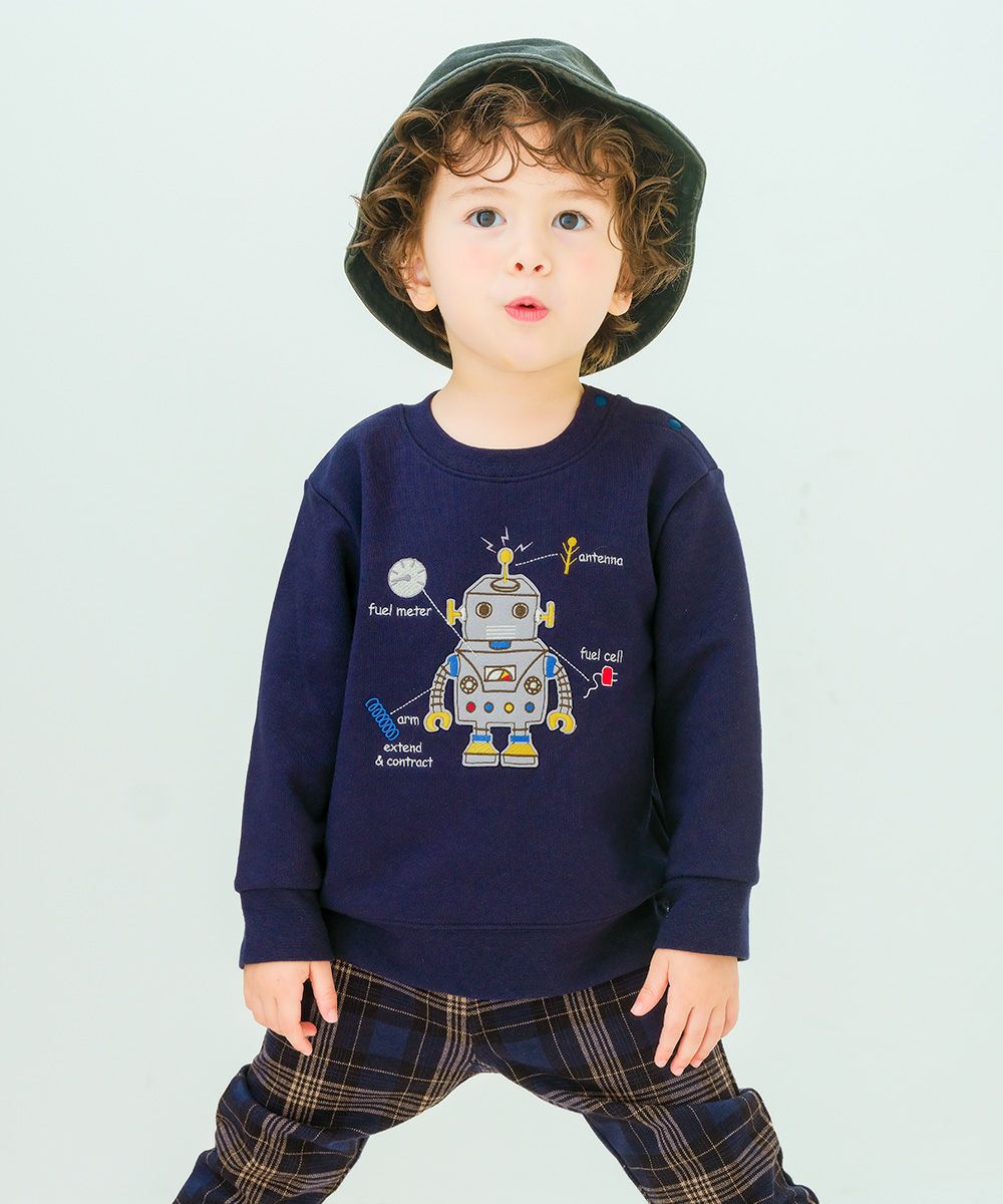 ベビー服 男の子 ロボットワッペン ロゴ刺繍 裏毛トレーナー ネイビー(06) モデル画像1