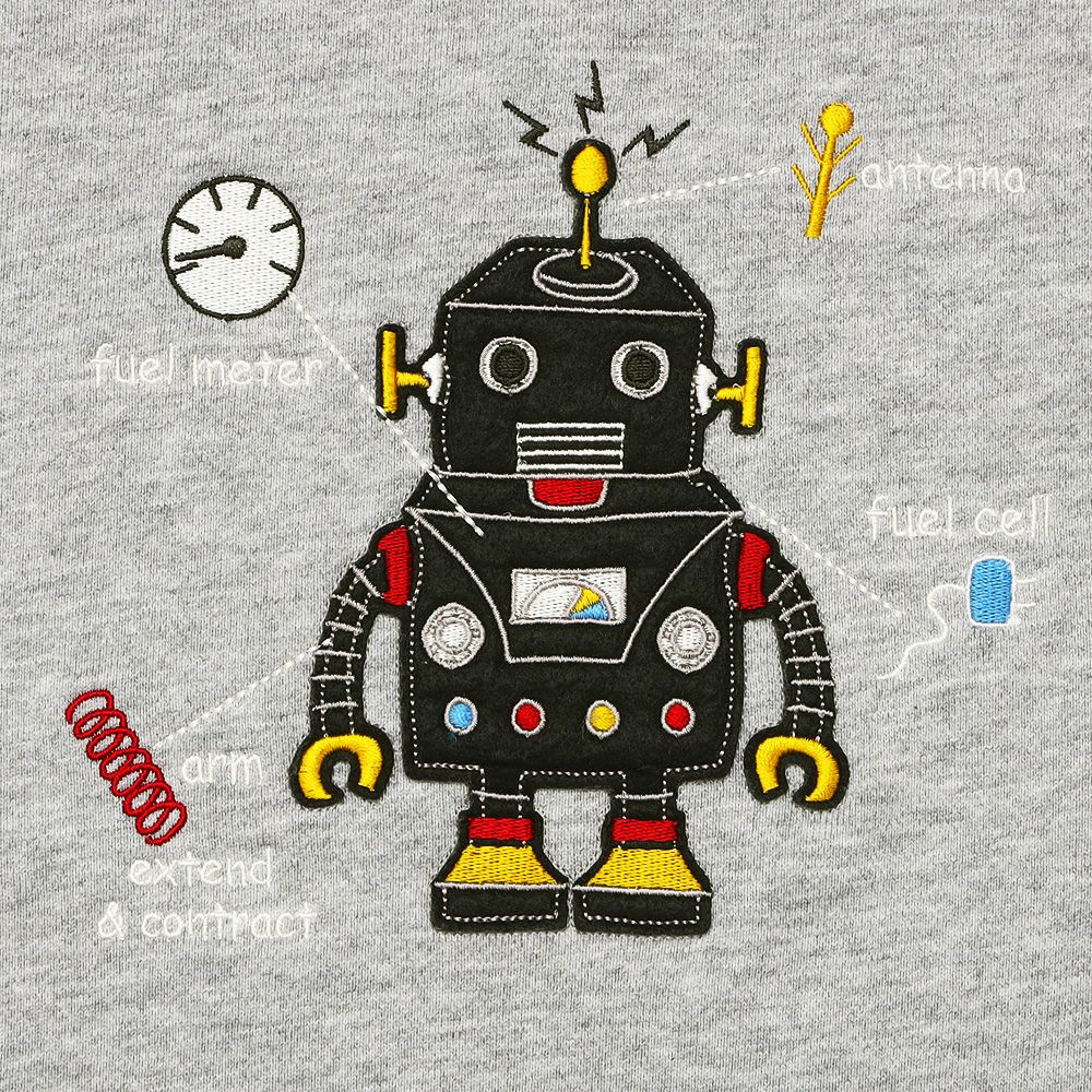 ベビー服 男の子 ロボットワッペン ロゴ刺繍 裏毛トレーナー 杢ｸﾞﾚｰ(92) デザインポイント1