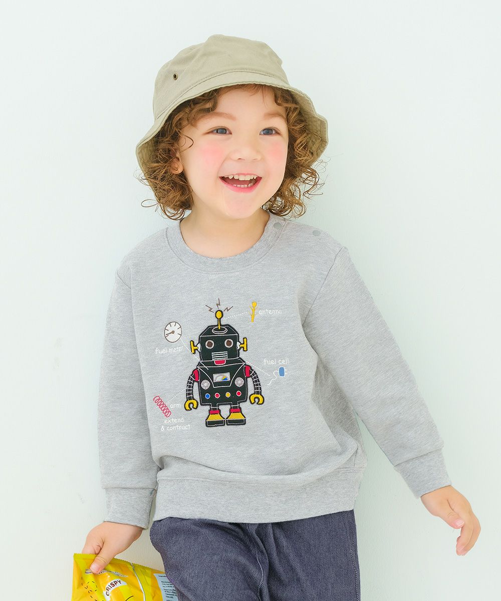 ベビー服 男の子 ロボットワッペン ロゴ刺繍 裏毛トレーナー 杢ｸﾞﾚｰ(92) モデル画像アップ