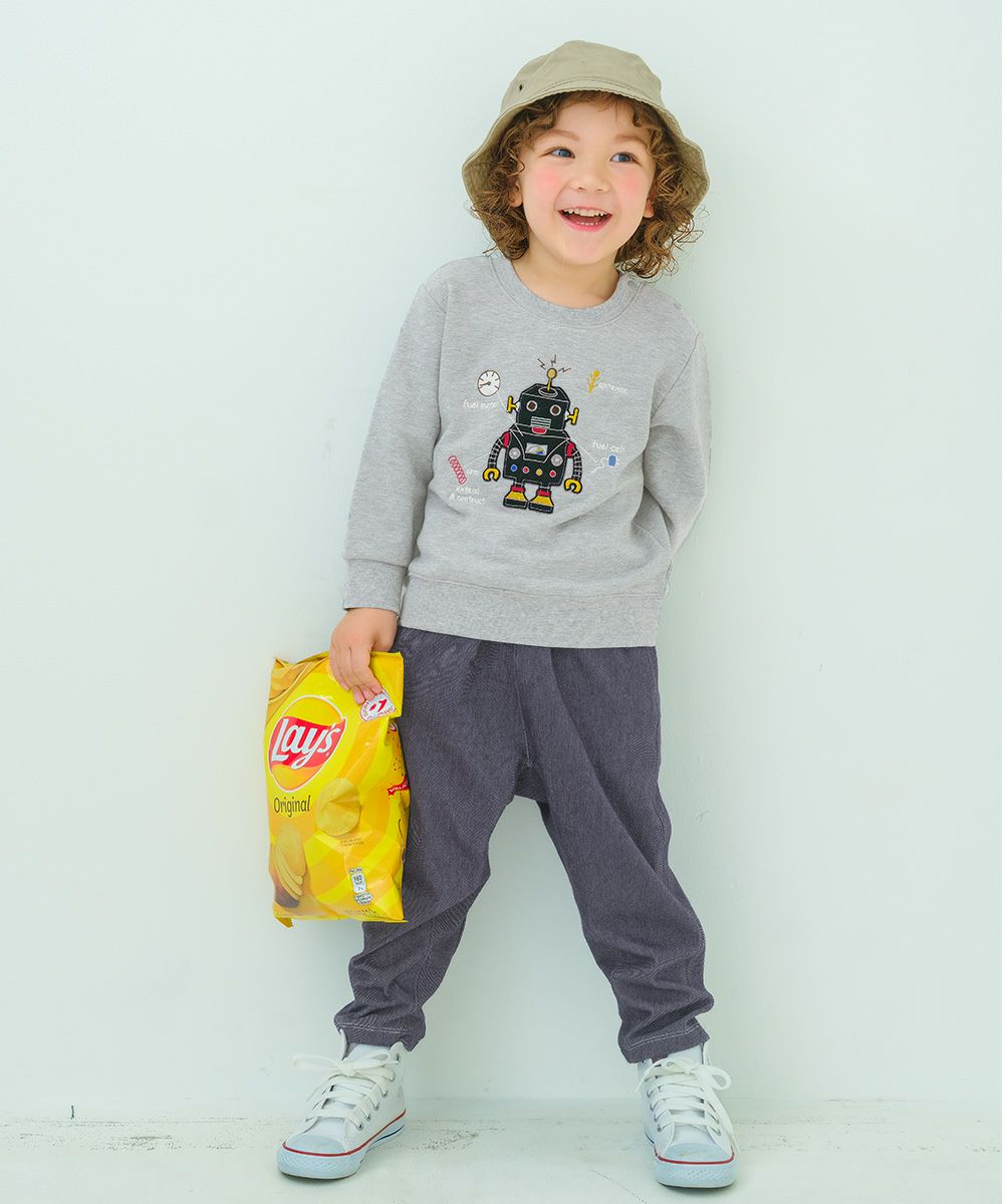 ベビー服 男の子 ロボットワッペン ロゴ刺繍 裏毛トレーナー 杢ｸﾞﾚｰ(92) モデル画像1