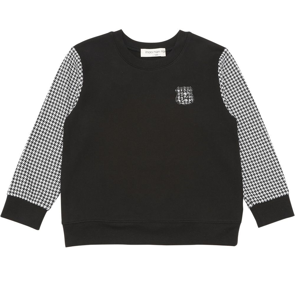 ベビー服 男の子 子ども服 こども服 キッズ 千鳥柄 ロゴ ワッペン 長そで 裏毛 ホワイト×ブラック(10) 正面