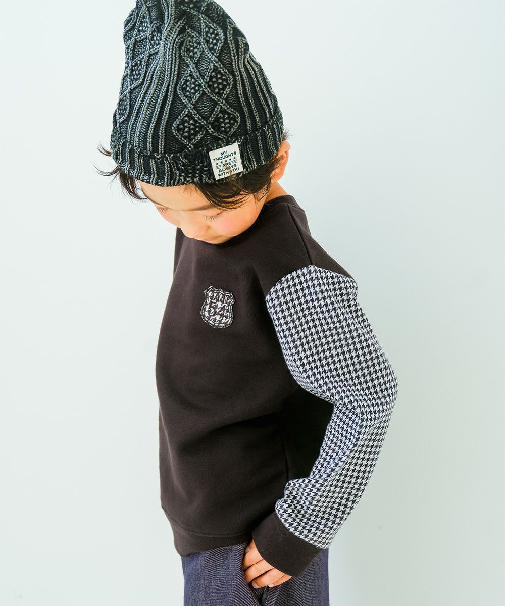 ベビー服 男の子 子ども服 こども服 キッズ 千鳥柄 ロゴ ワッペン 長そで 裏毛 ホワイト×ブラック(10) モデル画像1