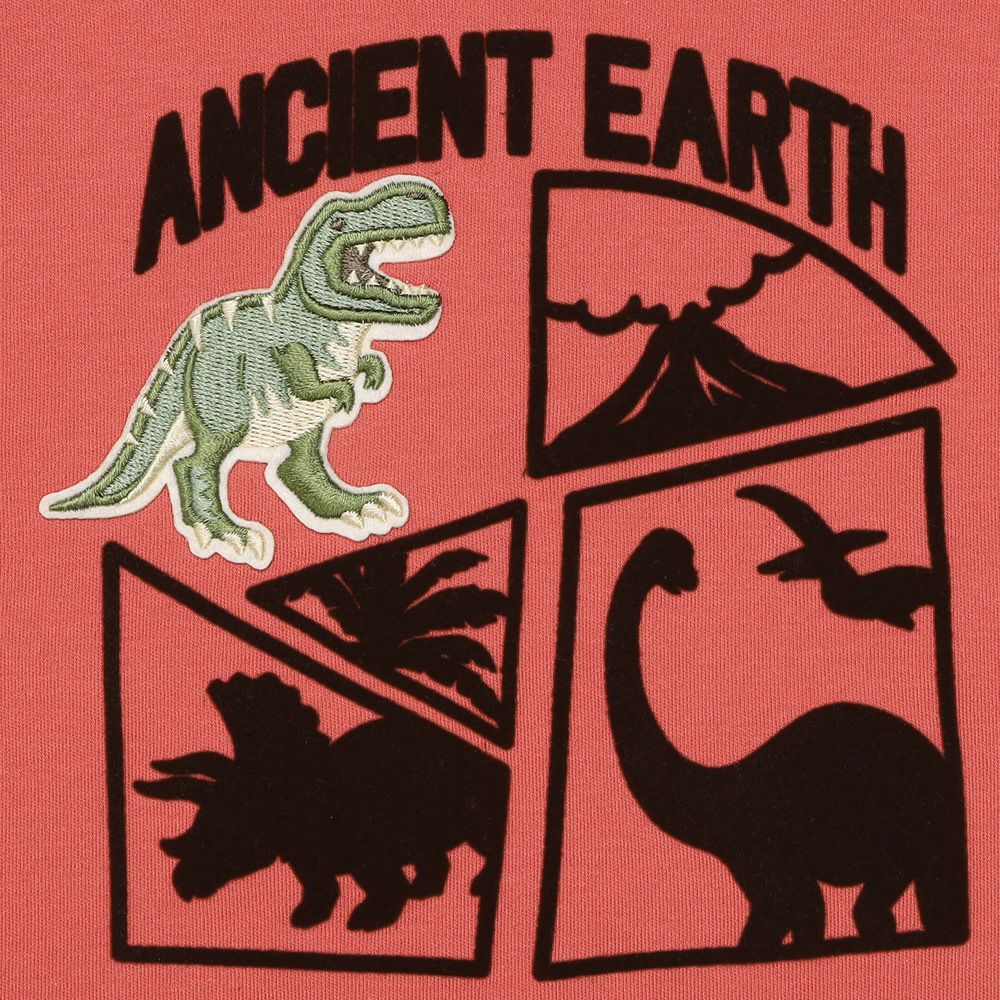 ベビー服 男の子 綿100％ 恐竜刺繍 フロッキープリントTシャツ オレンジ(07) デザインポイント1