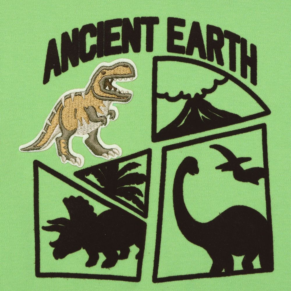 ベビー服 男の子 綿100％ 恐竜刺繍 フロッキープリントTシャツ グリーン(08) デザインポイント1