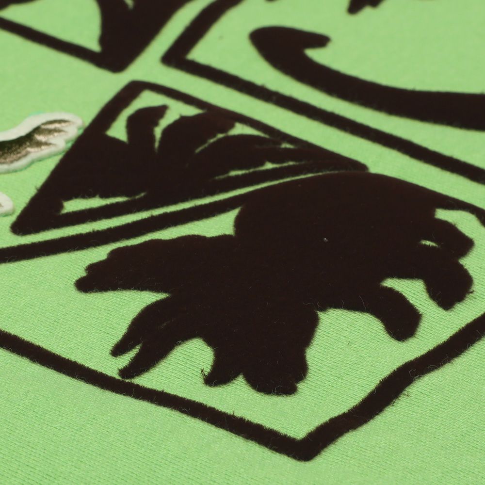 ベビー服 男の子 綿100％ 恐竜刺繍 フロッキープリントTシャツ グリーン(08) デザインポイント2