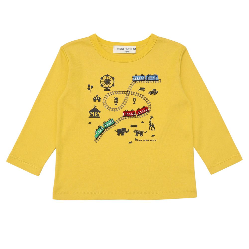 ベビー服 男の子 電車刺繍 動物園プリント Tシャツ イエロー(04) 正面