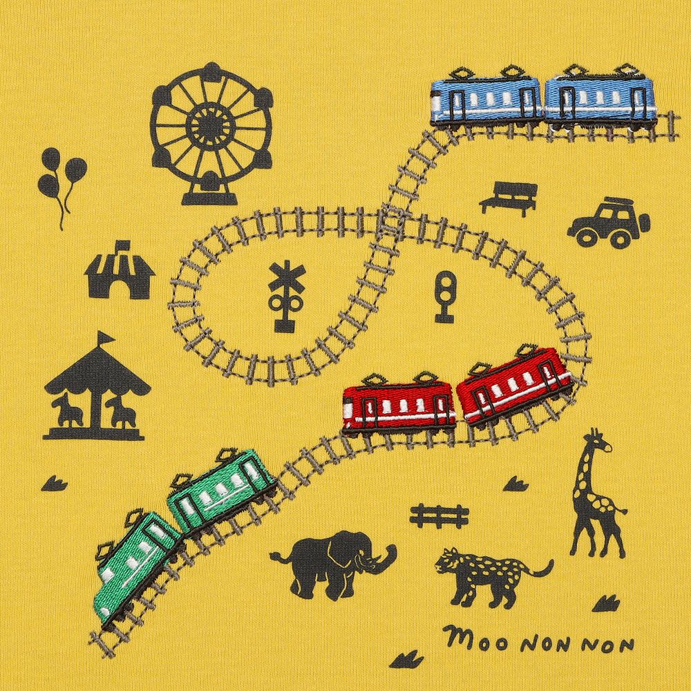 ベビー服 男の子 電車刺繍 動物園プリント Tシャツ イエロー(04) デザインポイント1