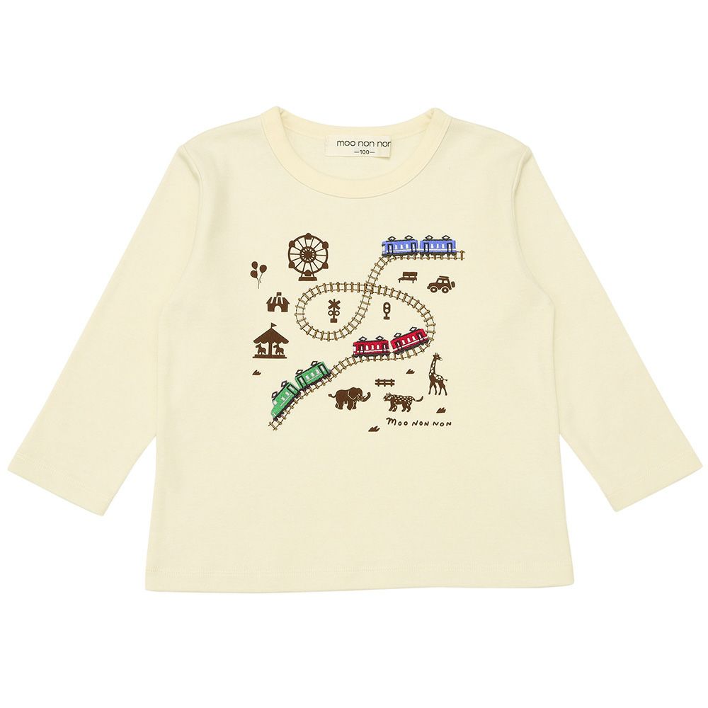 ベビー服 男の子 電車刺繍 動物園プリント Tシャツ オフホワイト(11) 正面