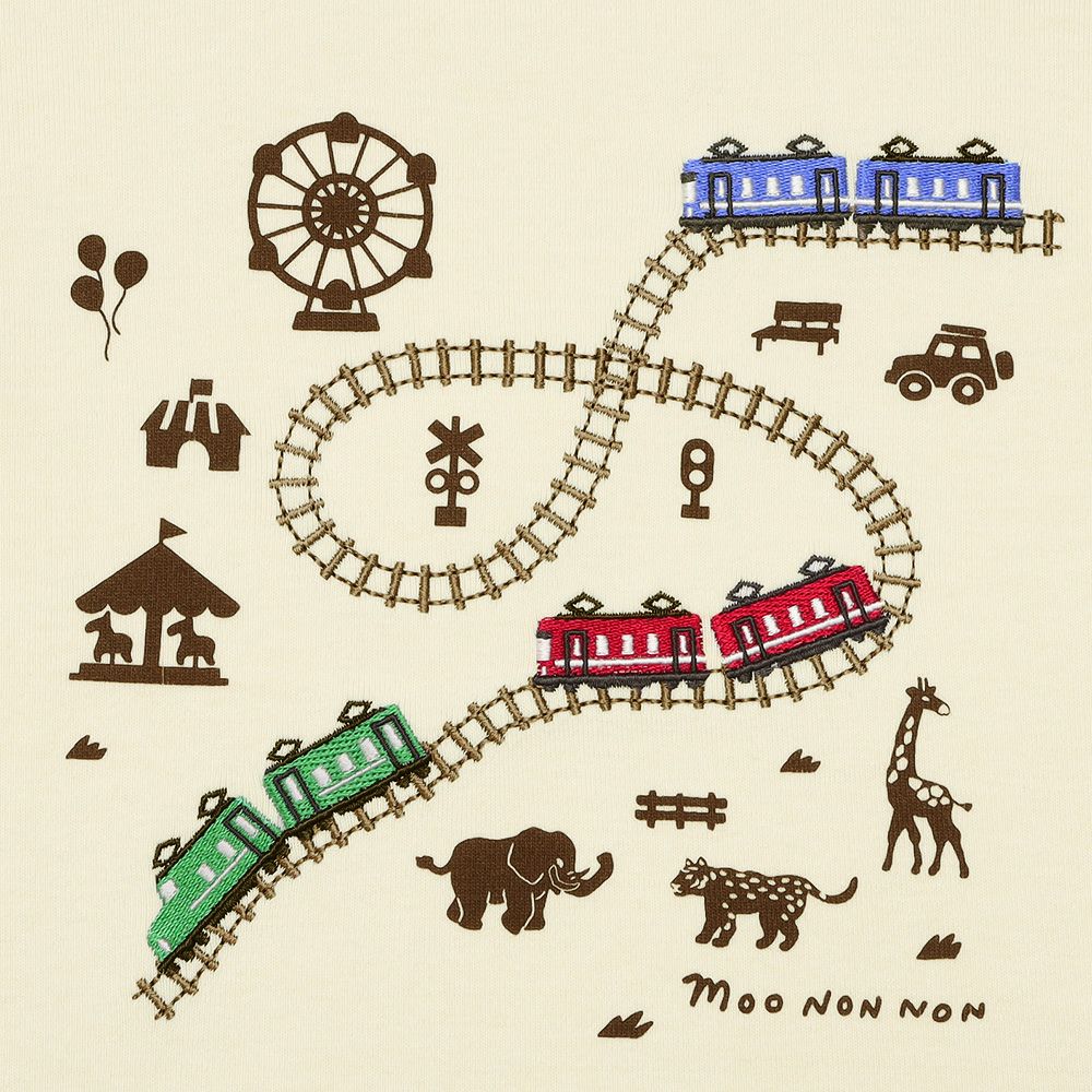 ベビー服 男の子 電車刺繍 動物園プリント Tシャツ オフホワイト(11) デザインポイント1