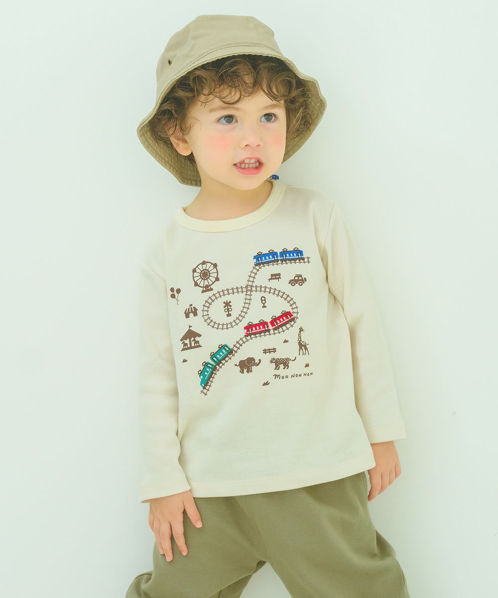 ベビー服 男の子 電車刺繍 動物園プリント Tシャツ オフホワイト(11) モデル画像アップ