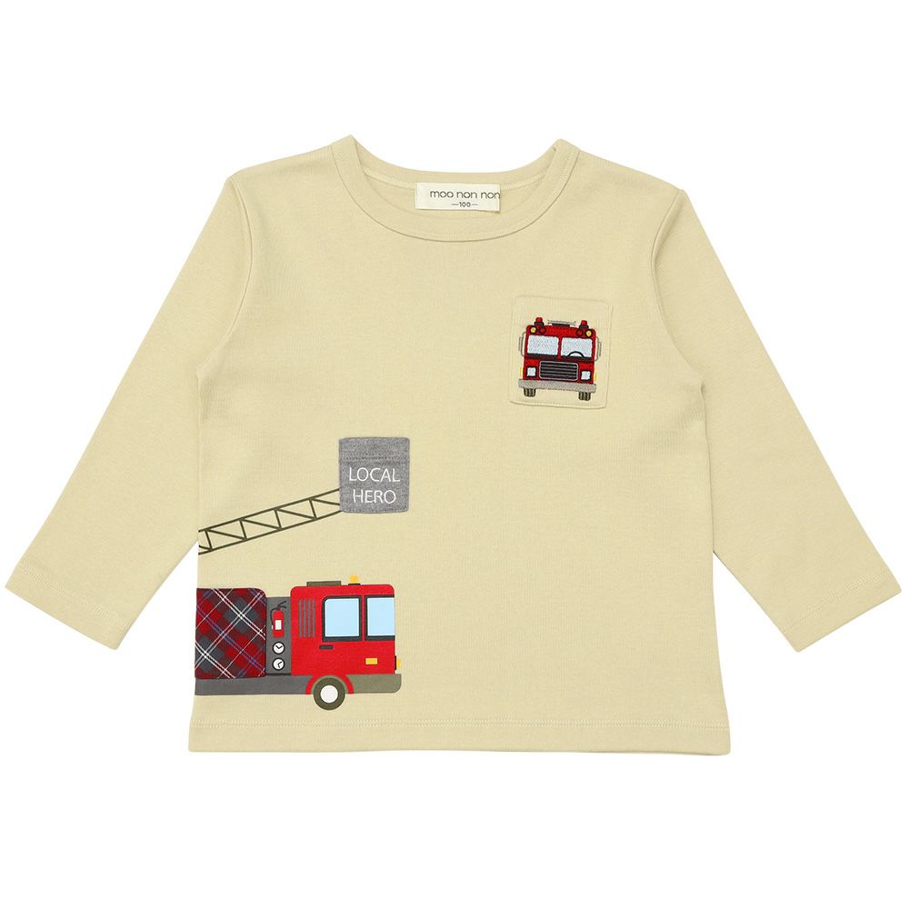 ベビー服 男の子 はたらく車ワッペンつき Tシャツ ベージュ(51) 正面