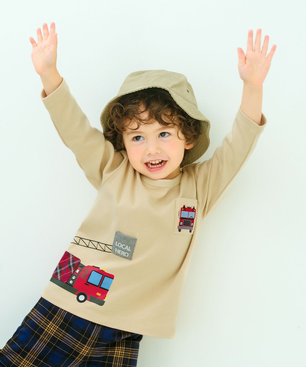 ベビー服 男の子 はたらく車ワッペンつき Tシャツ ベージュ(51) モデル画像1