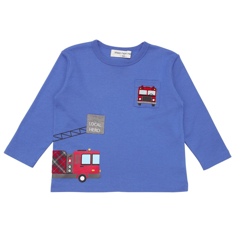 ベビー服 男の子 はたらく車ワッペンつき Tシャツ ブルー(61) 正面
