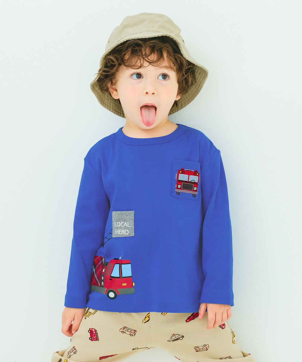 ベビー服 男の子 はたらく車ワッペンつき Tシャツ ブルー(61) モデル画像アップ