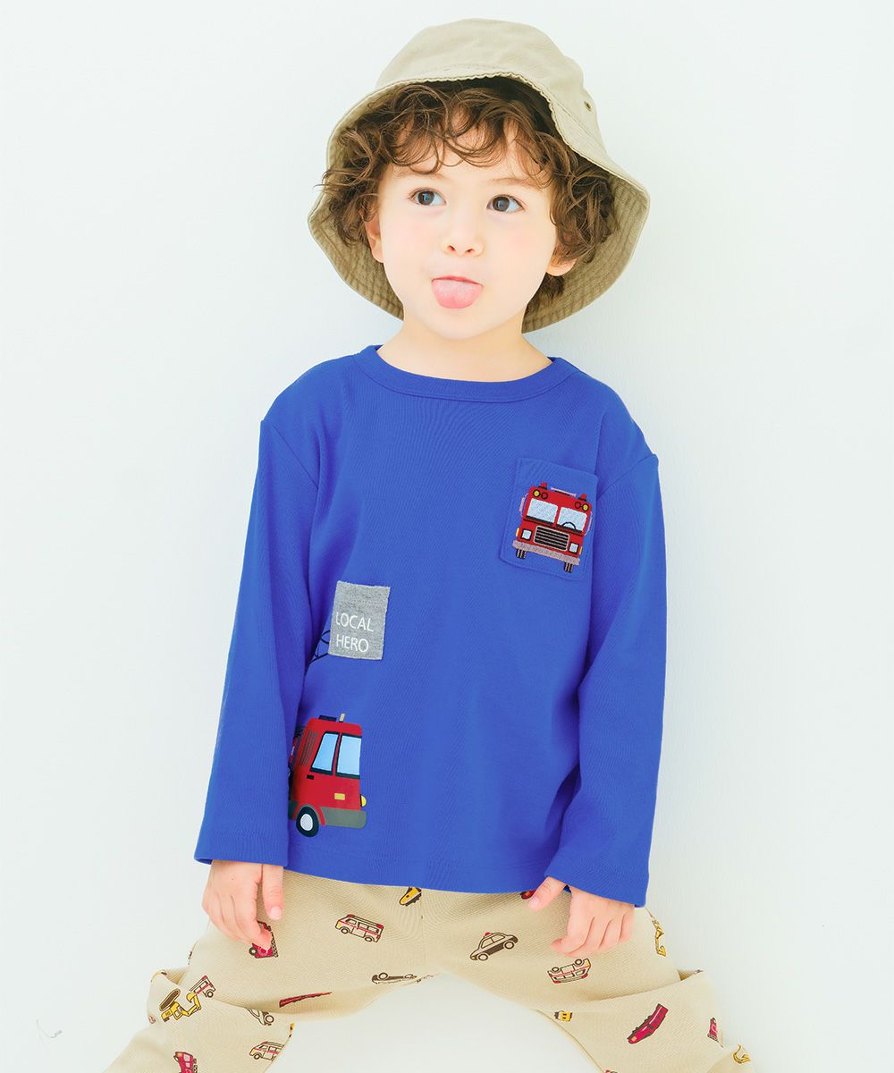 ベビー服 男の子 はたらく車ワッペンつき Tシャツ ブルー(61) モデル画像1