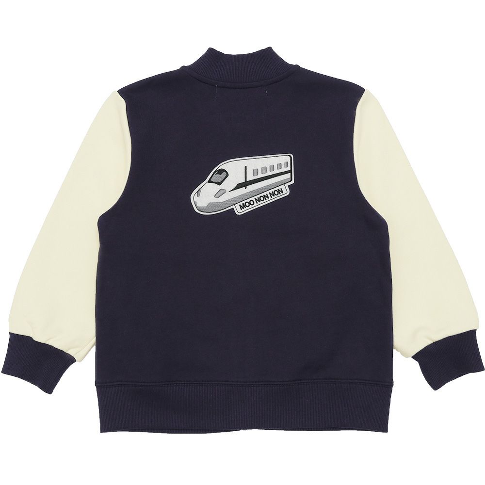 ベビー服 男の子 ロゴ 電車ワッペン ジップアップ 裏毛ジャケット ネイビー(06) 背面