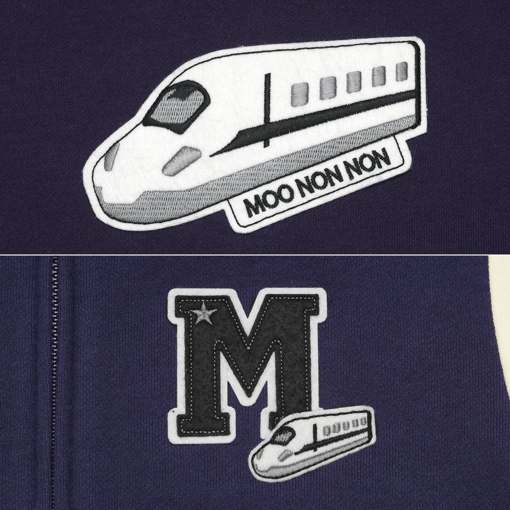 ベビー服 男の子 ロゴ 電車ワッペン ジップアップ 裏毛ジャケット ネイビー(06) デザインポイント1