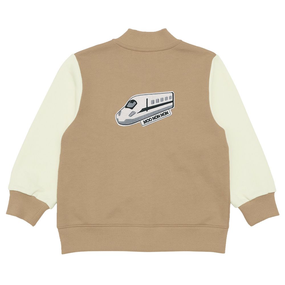 ベビー服 男の子 ロゴ 電車ワッペン ジップアップ 裏毛ジャケット ベージュ(51) 背面