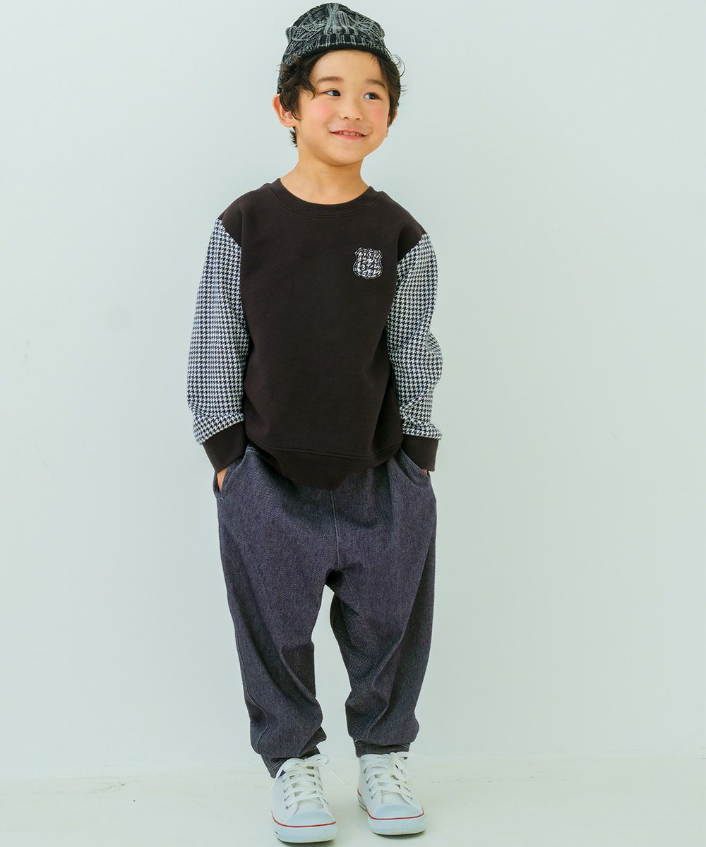 ベビー服 男の子 男女兼用 デニムツイルニット マチつきテーパードパンツ ネイビー(06) モデル画像アップ