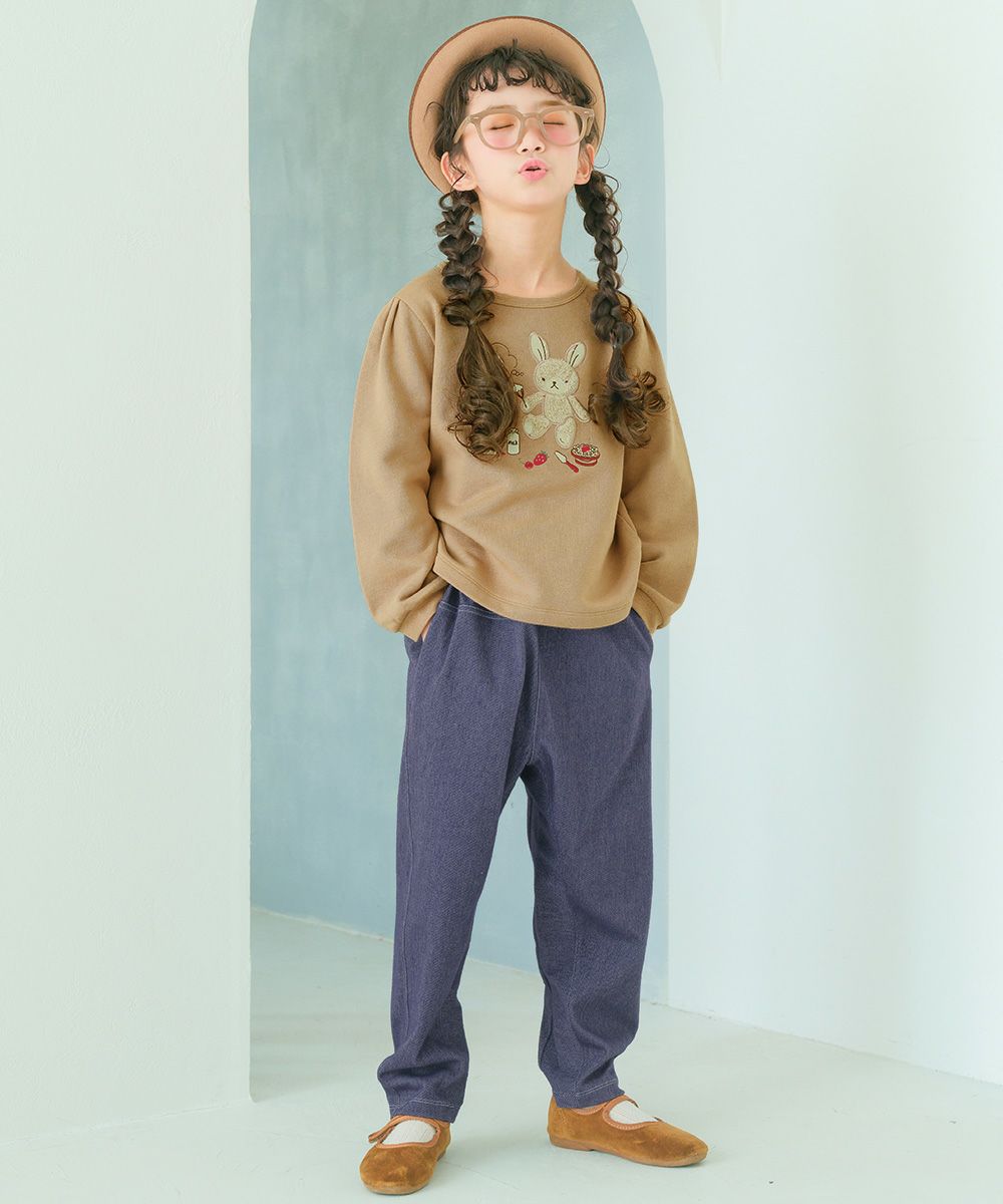 ベビー服 男の子 男女兼用 デニムツイルニット マチつきテーパードパンツ ネイビー(06) モデル画像全身