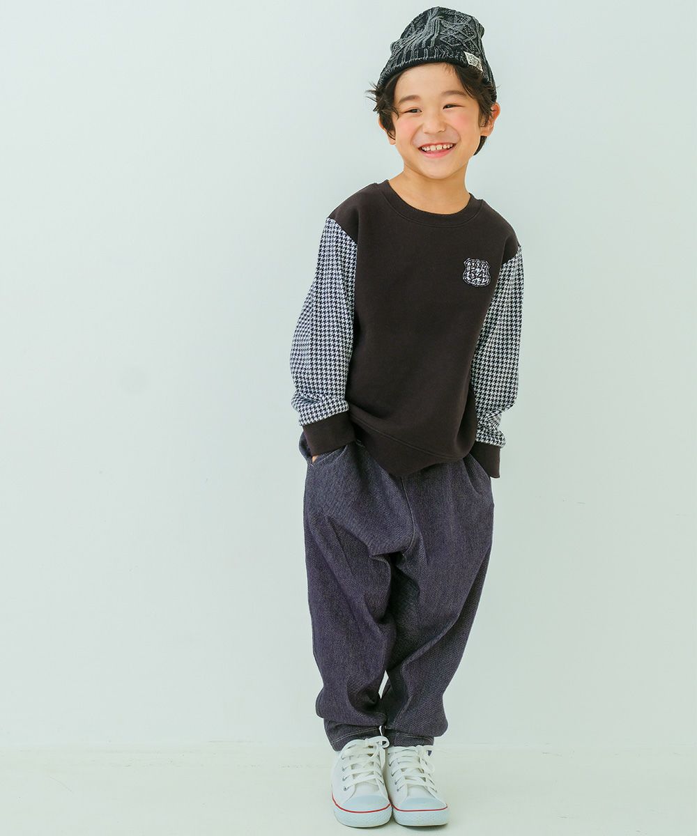 ベビー服 男の子 男女兼用 デニムツイルニット マチつきテーパードパンツ ネイビー(06) モデル画像1